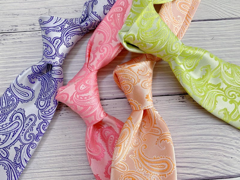 KissTies Mens Rosy Pink Tie Wedding Paisley Necktie + Gift Box - Image 2